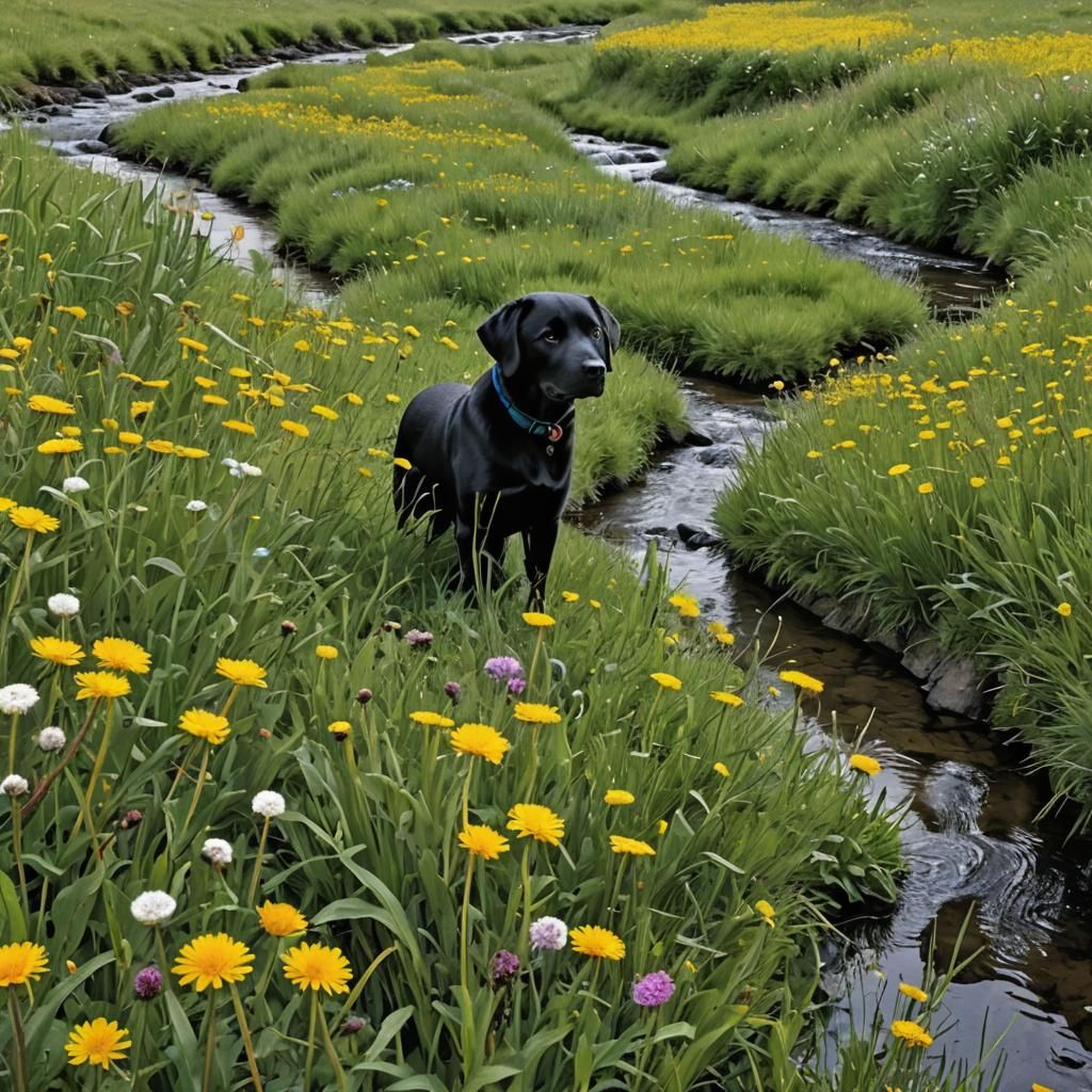 Rainbow Labrador in Dandelion Meadow