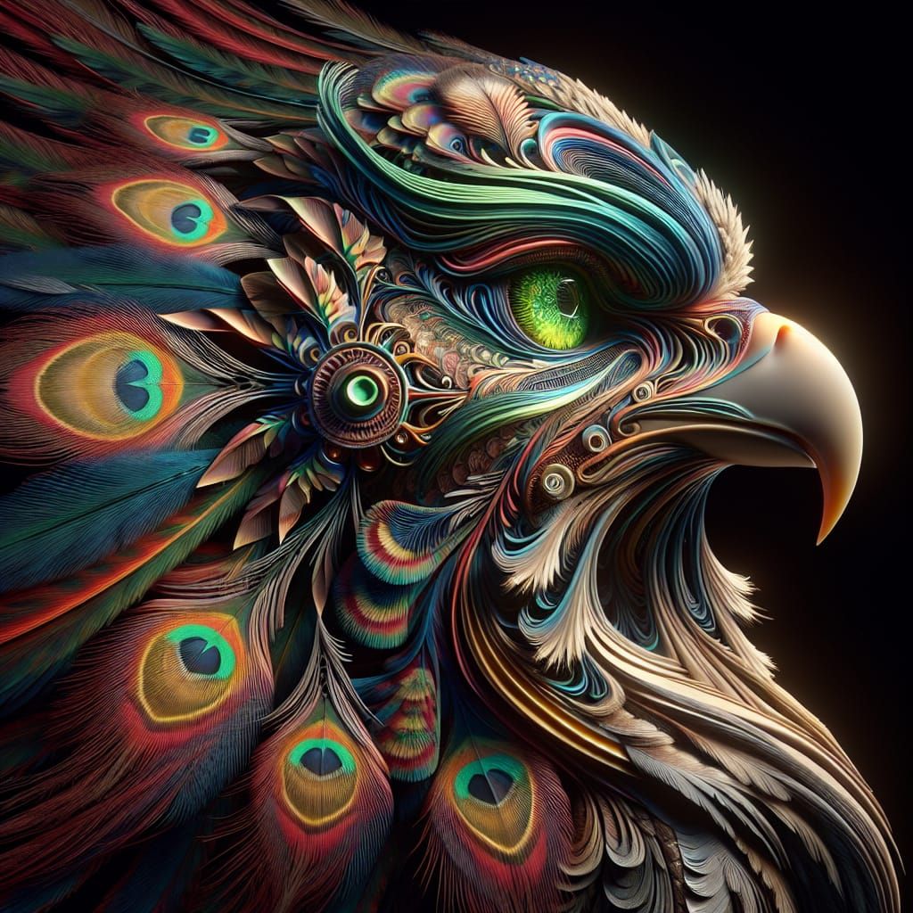 Native American Hawk Hybrid in Art Nouveau Style