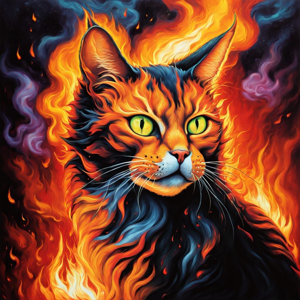 red fire cat that burn the air around him