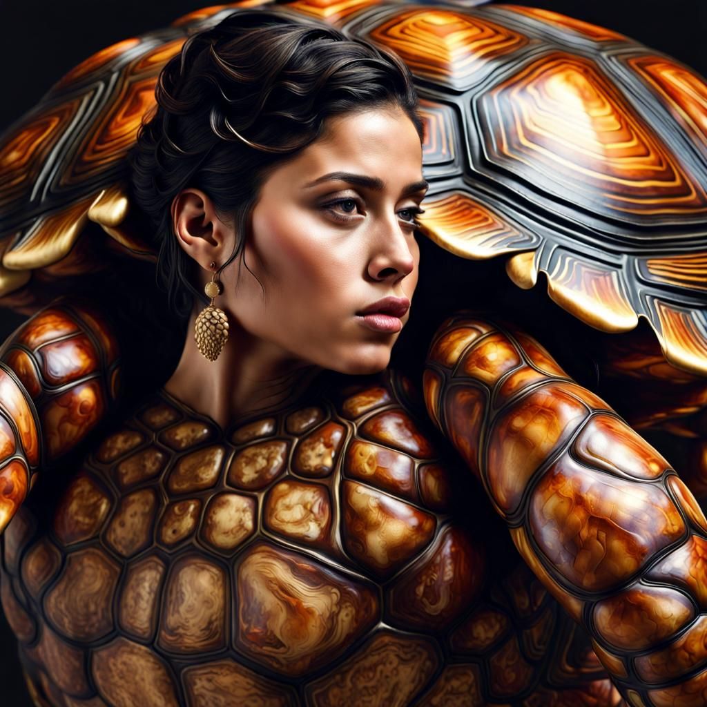 Latina Woman with Tortoise Shell: 3D Photorealistic Art