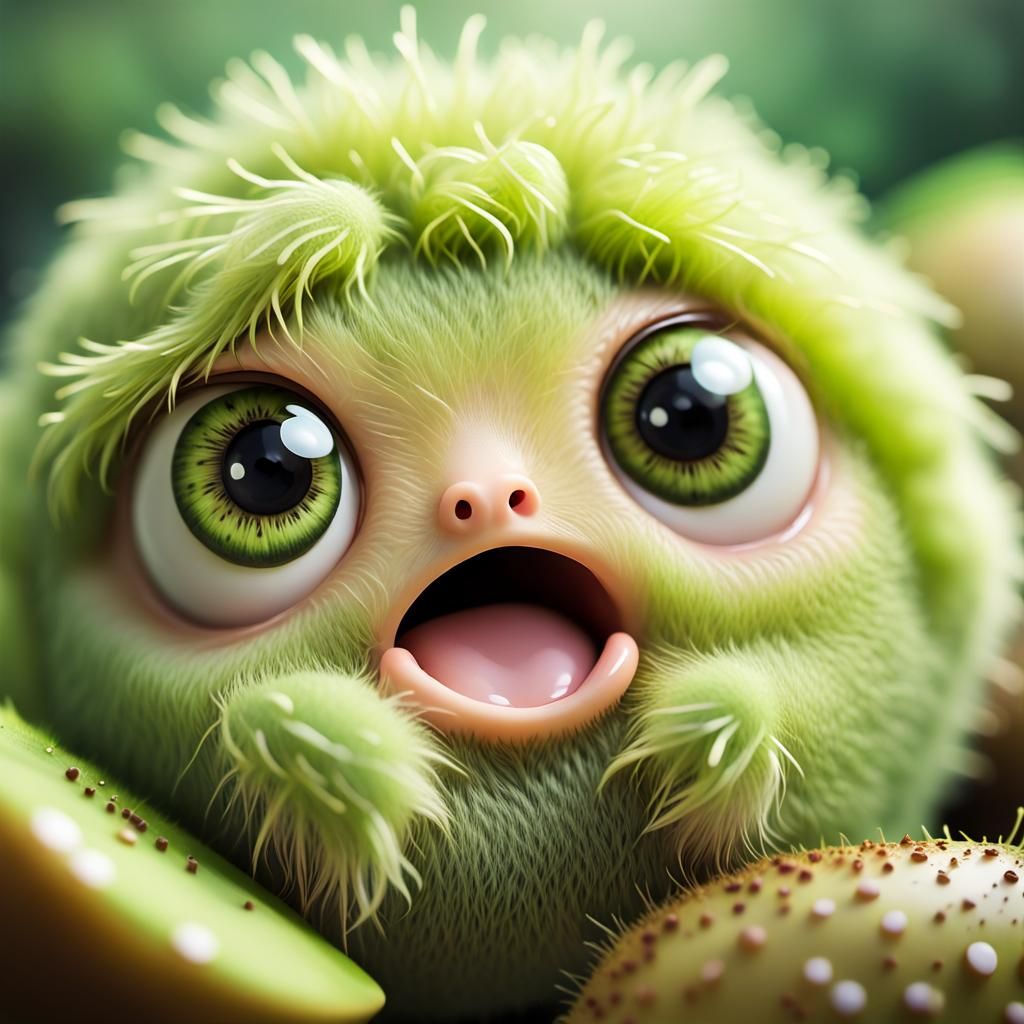 Hyperrealistic Chibi Kiwi with Large Eyes