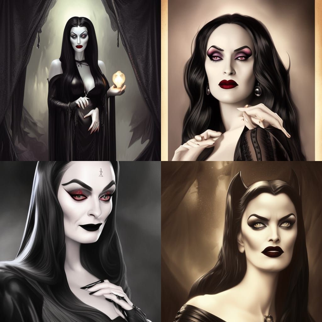 Gothic Portrait of Lily Munster, Morticia, and Vampira