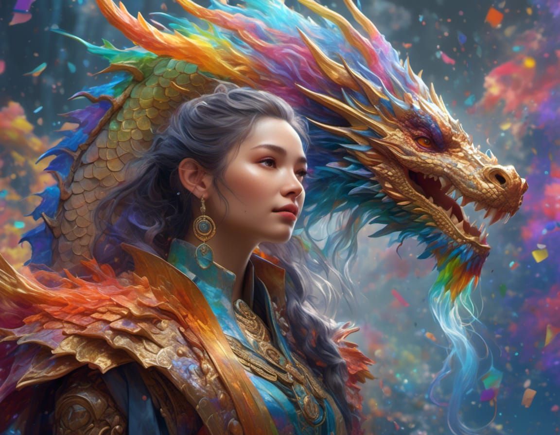 Eastern Dragon Portrait with Rainbow Mist Mane