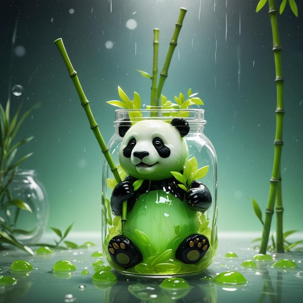 Whimsical Neon Jelly Panda in Glass Jar