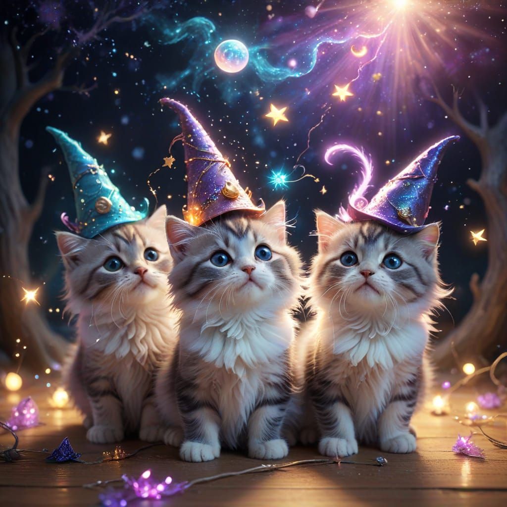 Enchanted Whimsy: Chubby Kittens Cast Spells
