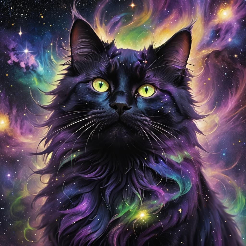 Galaxy Cat Fantasy Concept Art in Digital Style