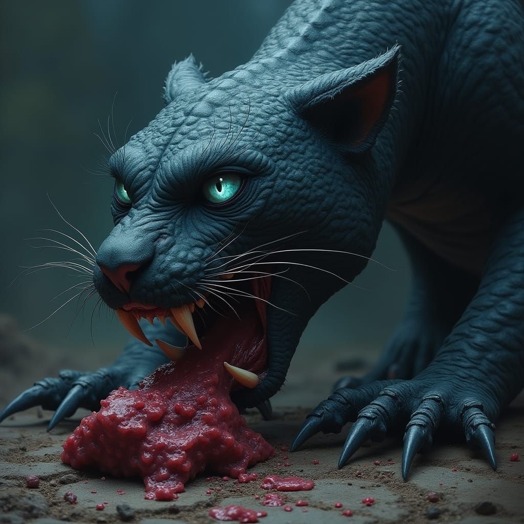 Serpent-Panther Hybrid Devouring Flesh in Dark Fantasy Style