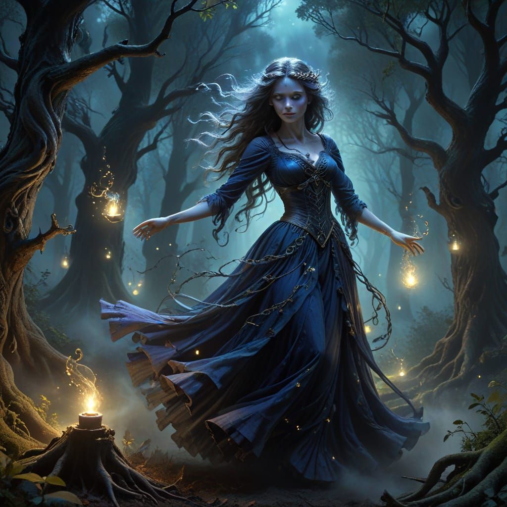 Banshee Weaves Magic in Moonlit Forest