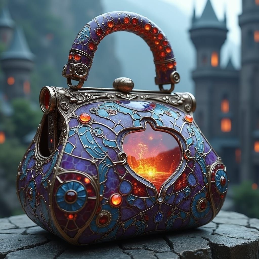 Ethereal DMT-Inspired Stained Glass Purse in Futuristic Cast...