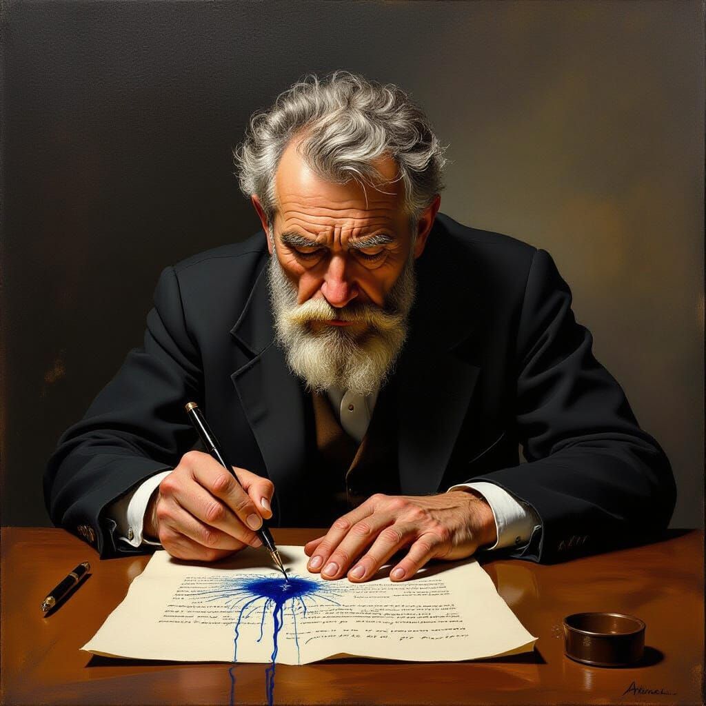 Elderly Man's Inner Struggle: Expressive Dark Art