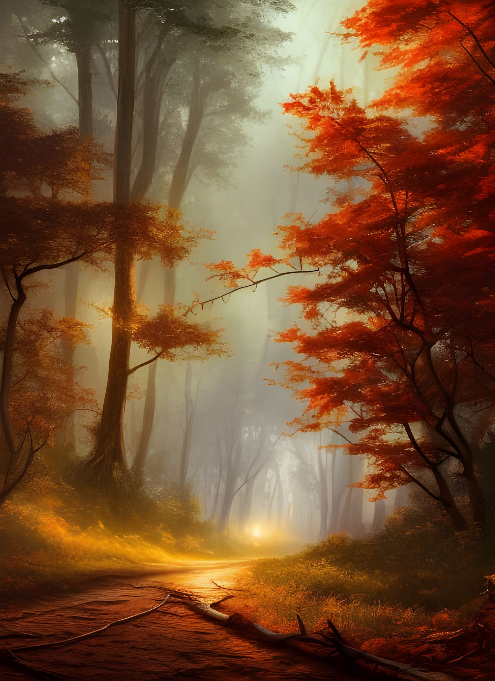 Hyper-Realistic Autumn Forest Landscape in Digital Art
