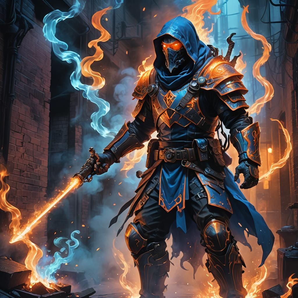 Tactical Fantasy Wizard Casting Spell in Alleyway