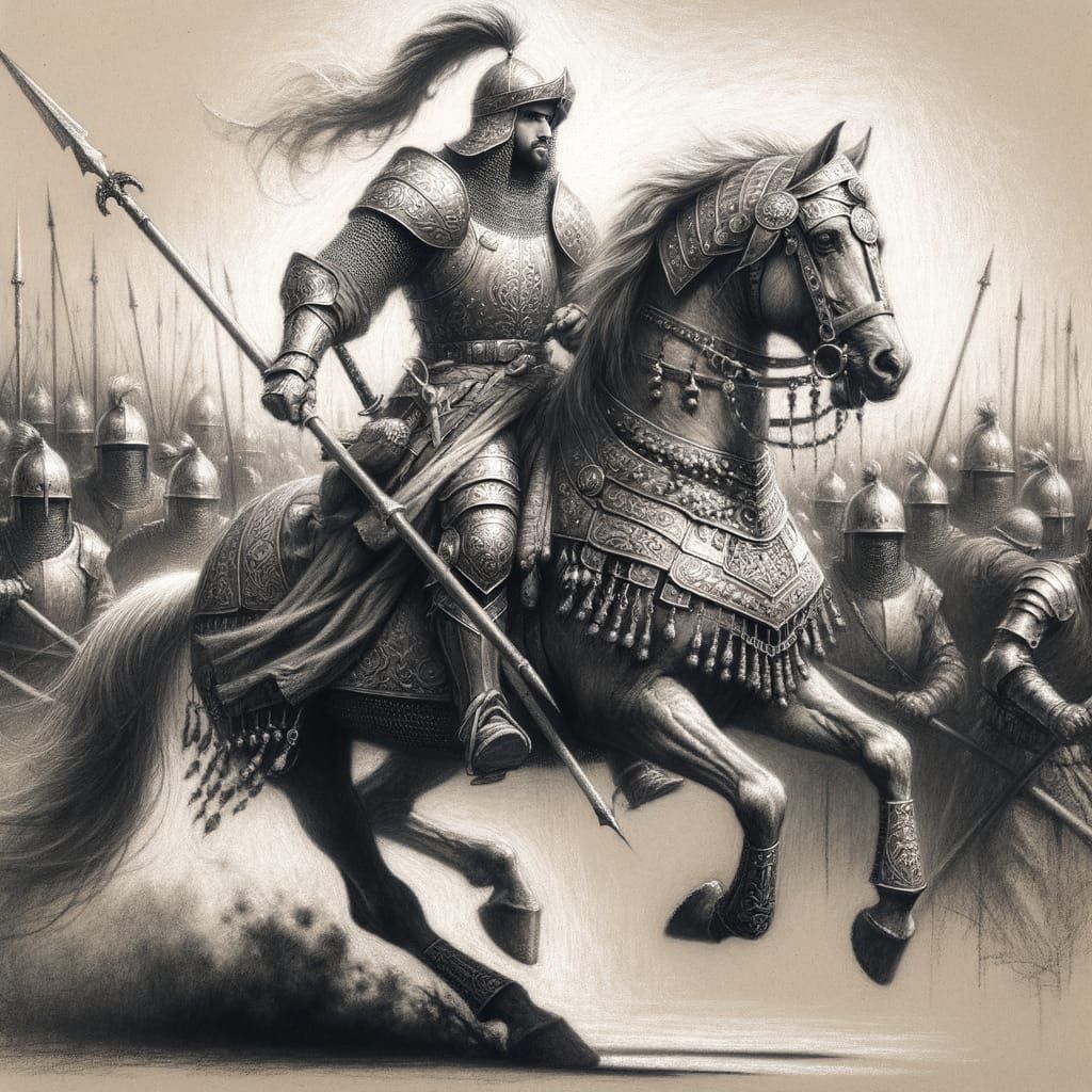 Middle Eastern Knight's Courage: Charcoal Drawing