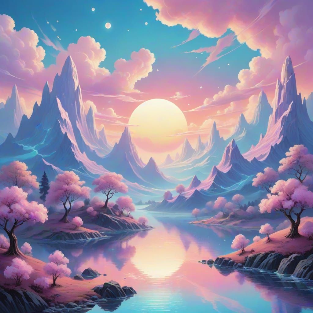 Opalescent Pearl Sky Fantasy Landscape