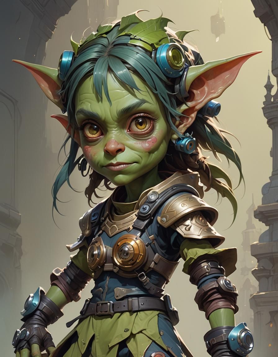 Goblin Girl on Roller Blades, Art Nouveau Portrait