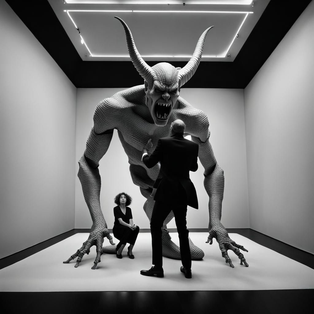 Hyperrealistic Demon Art in Stark Black and White