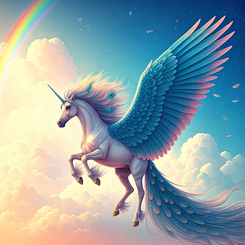 Ethereal Pegasus Soars Through a Brilliant Cerulean Sky