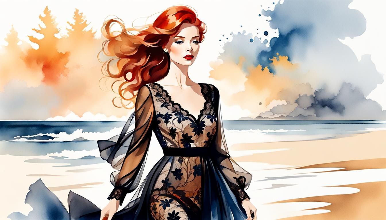 Minimalist Fashion Sketch of Woman in Lace Dress