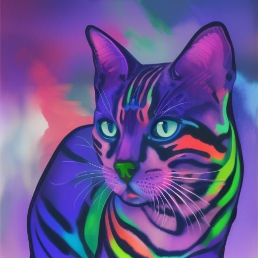 Neon Bengal Cat in Gouache Impressionist Style