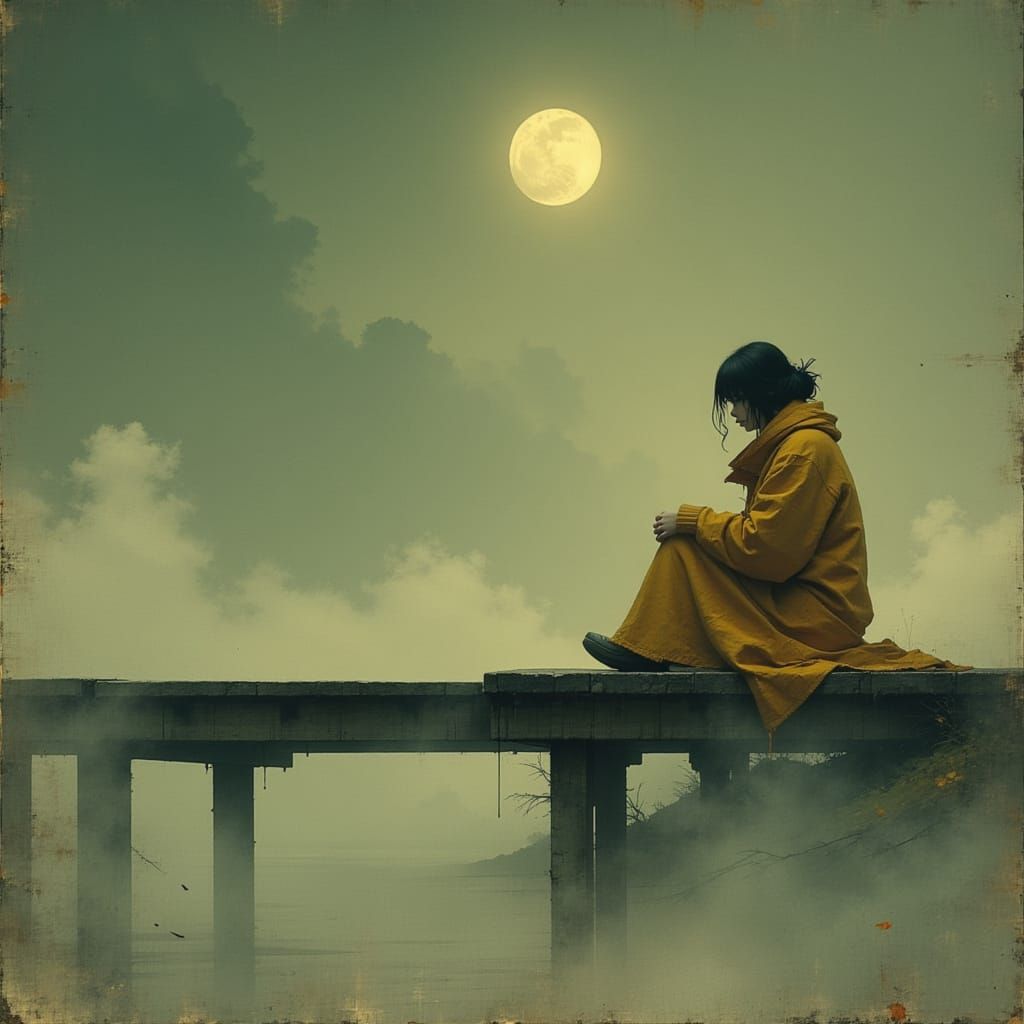 Melancholic Figure on Misty Pier in Rothko Style