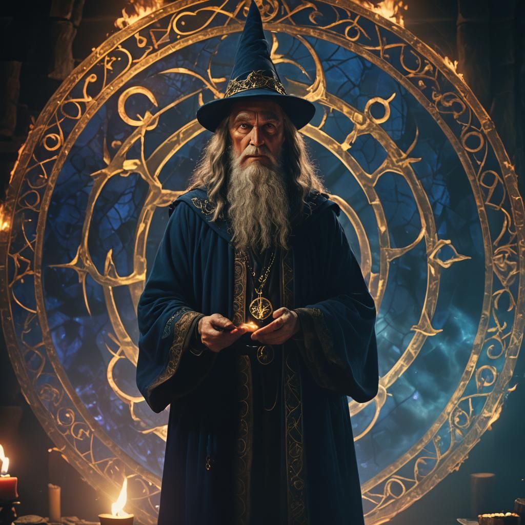 Wizard in Magic Circle: Cinematic Film Still