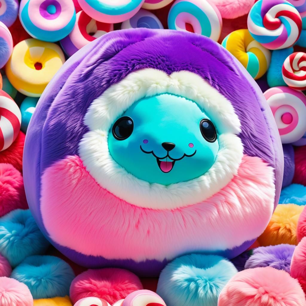 Cute Furry Squishmallow in a Candyland Wonderland