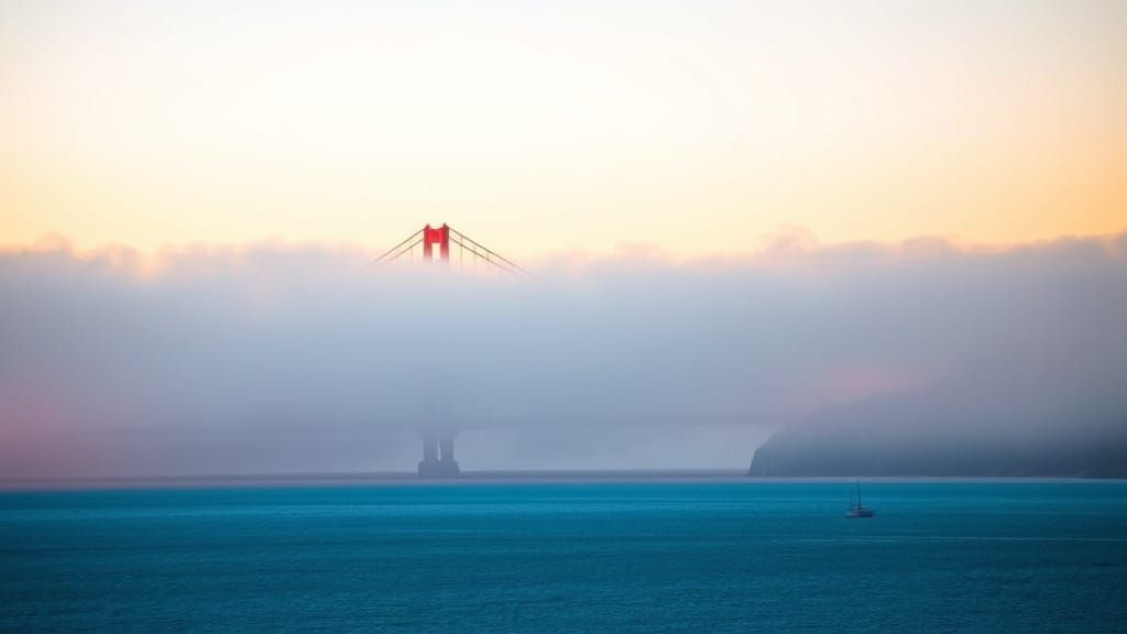 Golden Gate Bridge Rises from Serene Foggy Dawn