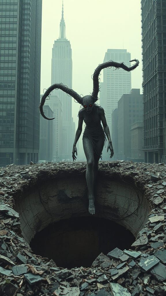 Demon Emerges from Sinkhole in Analog Horror Style