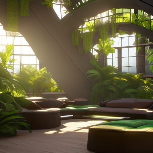 Lush Solarium Interior with Tropical Plants in 3D