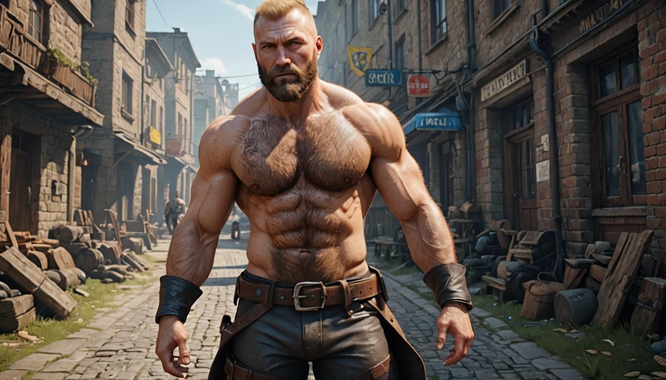 Detailed 3D Rendering of a Hairy, Blue-Eyed Man