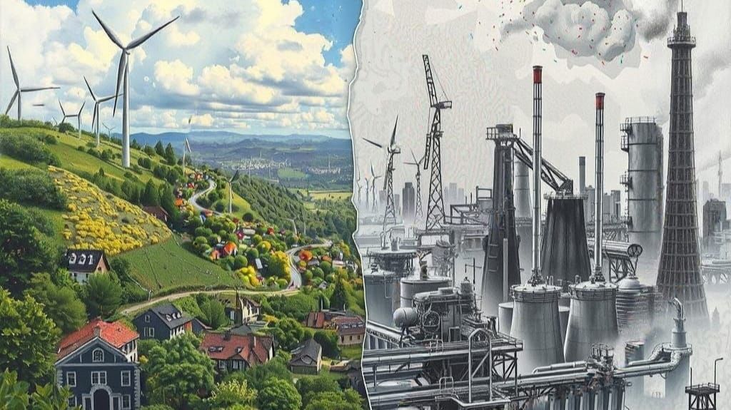 Polluted Harmony: Contrasting Futures Merge in a Single Scen...