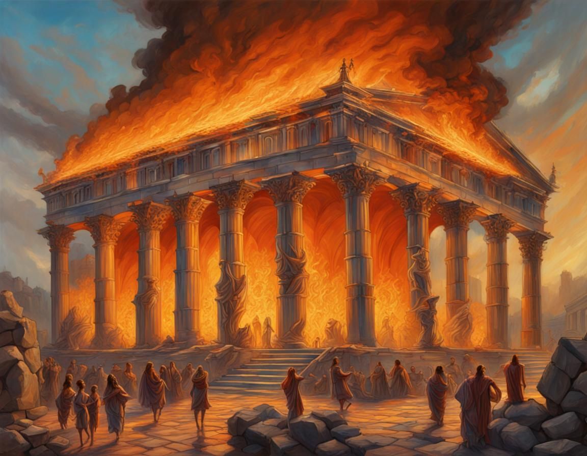 Ancient Greek city in flames