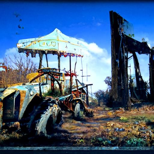 Abandoned Fairground Oil Painting in Gurney Style