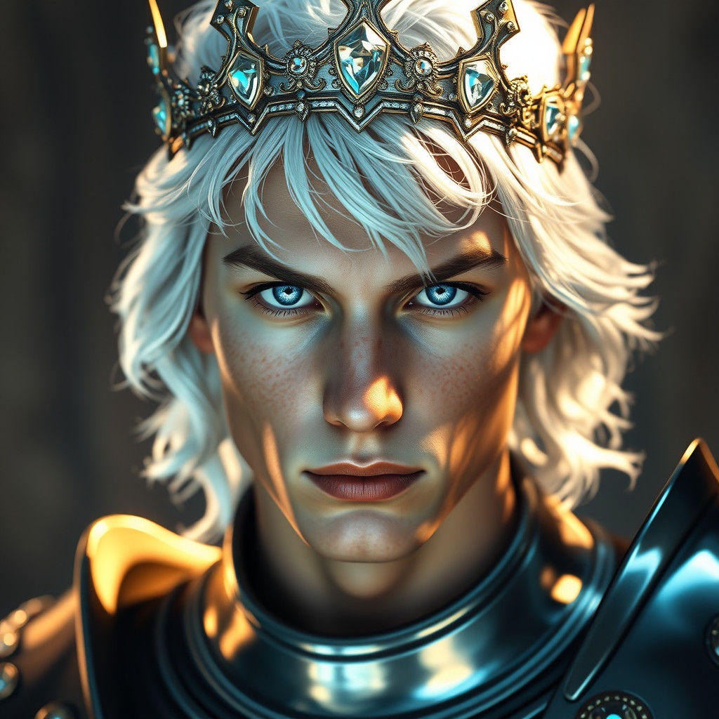 Young King Portrait with Crown in Digital Art Style