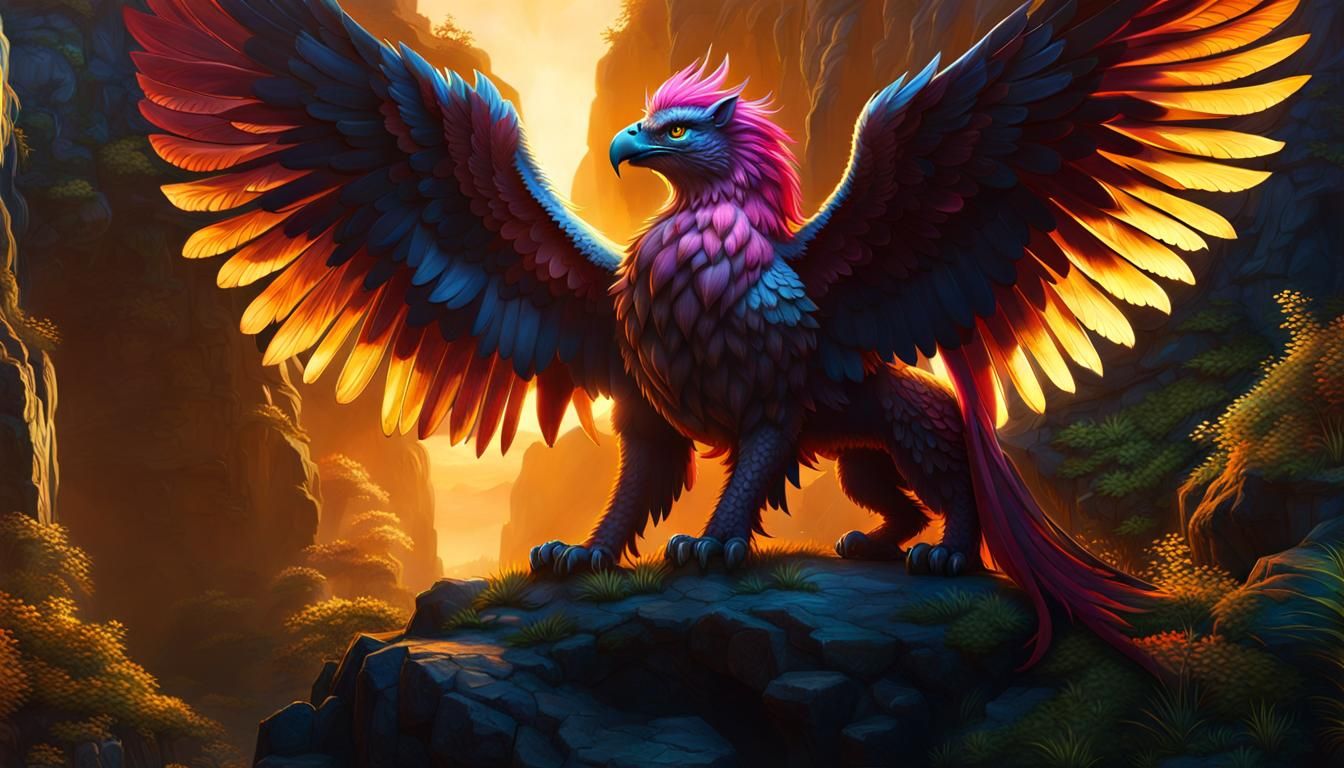 Griffin Guards Treasure in Mystical Realm