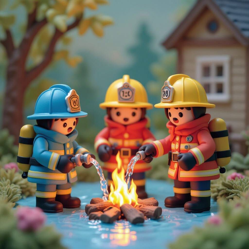 Play Dough Firefighters Extinguish Flame in Whimsical Scene