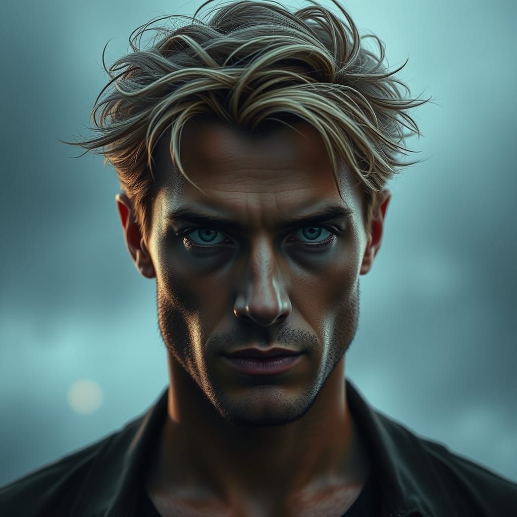 Mysterious Man with Blue Eyes, Digital Portrait