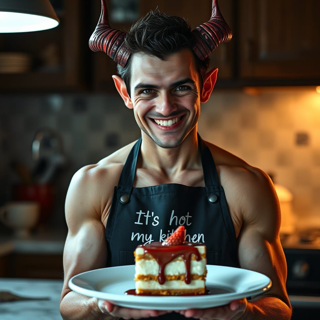 Devil Serving Dessert in Hyperrealistic Dark Fantasy Style