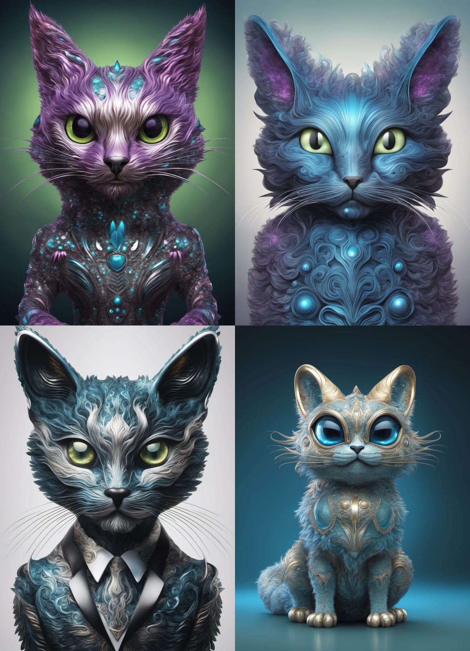 Glossy Alien Cat Creature with Abstract Fractal Design