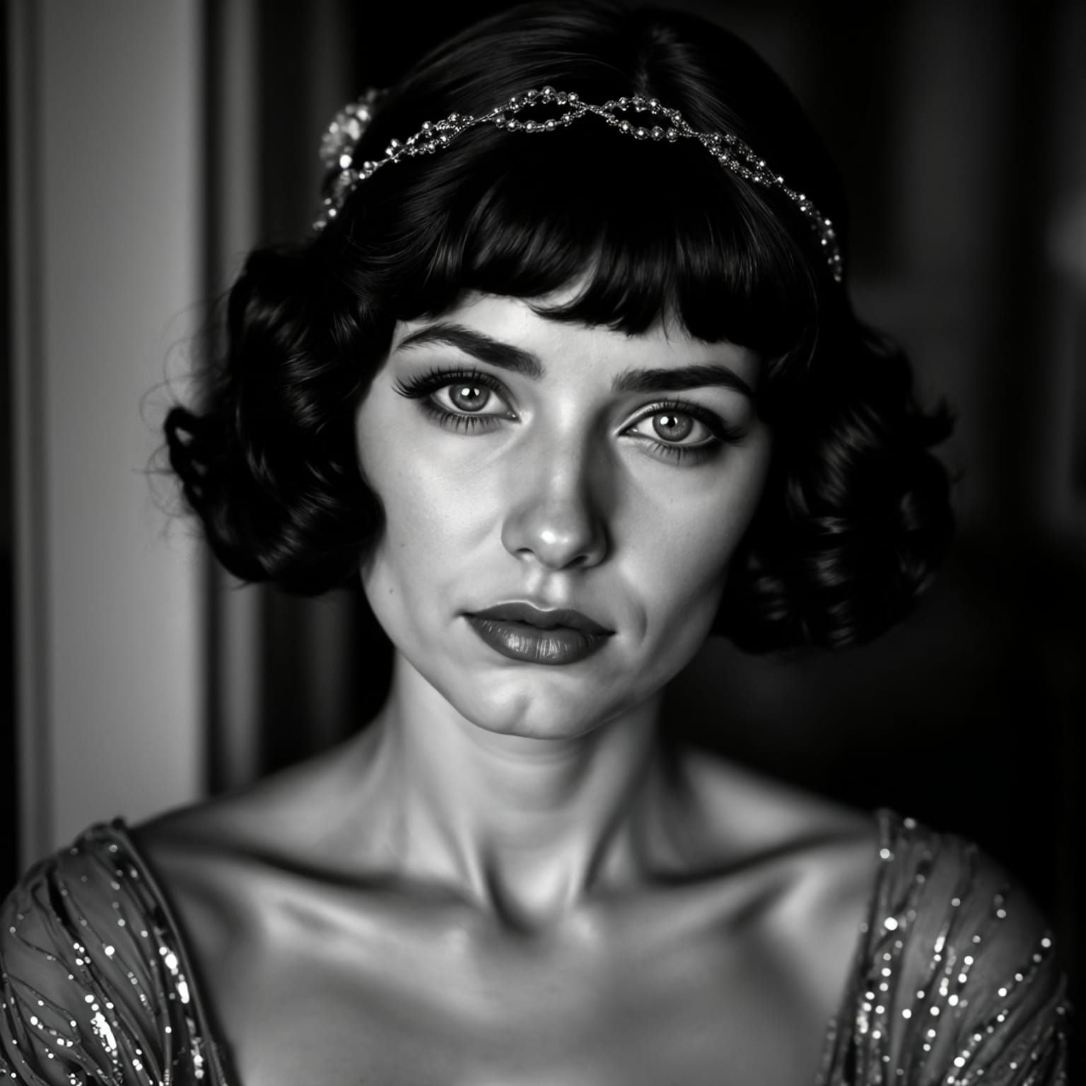 1920s Movie Starlet in Black and White Portrait