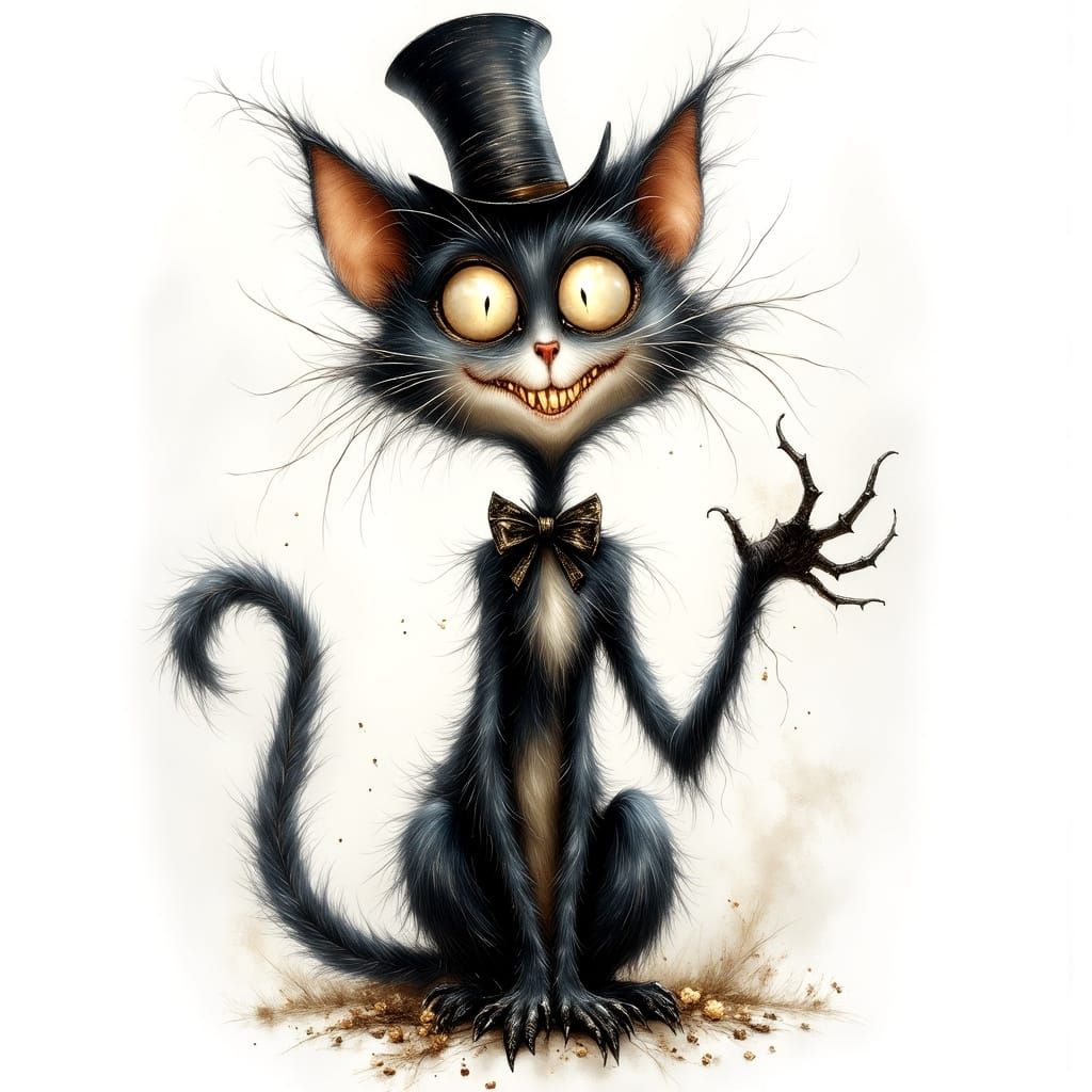 Gothic Cheshire Cat Illustration in Tim Burton Style