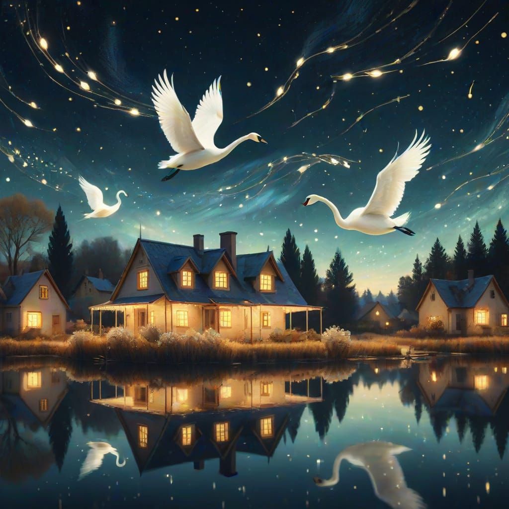 Swans in Celestial Dreamscape