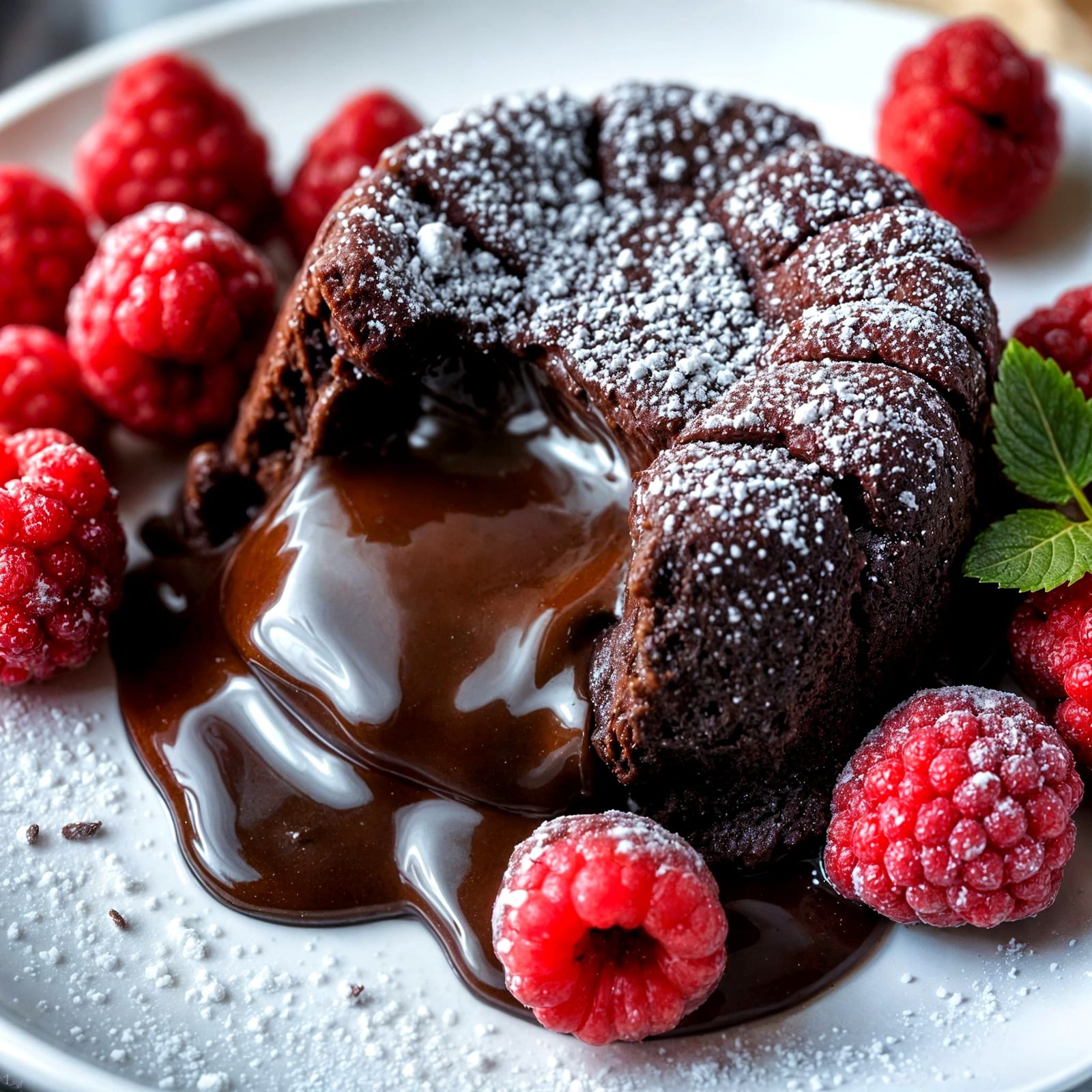 Molten Chocolate Cake with Raspberries