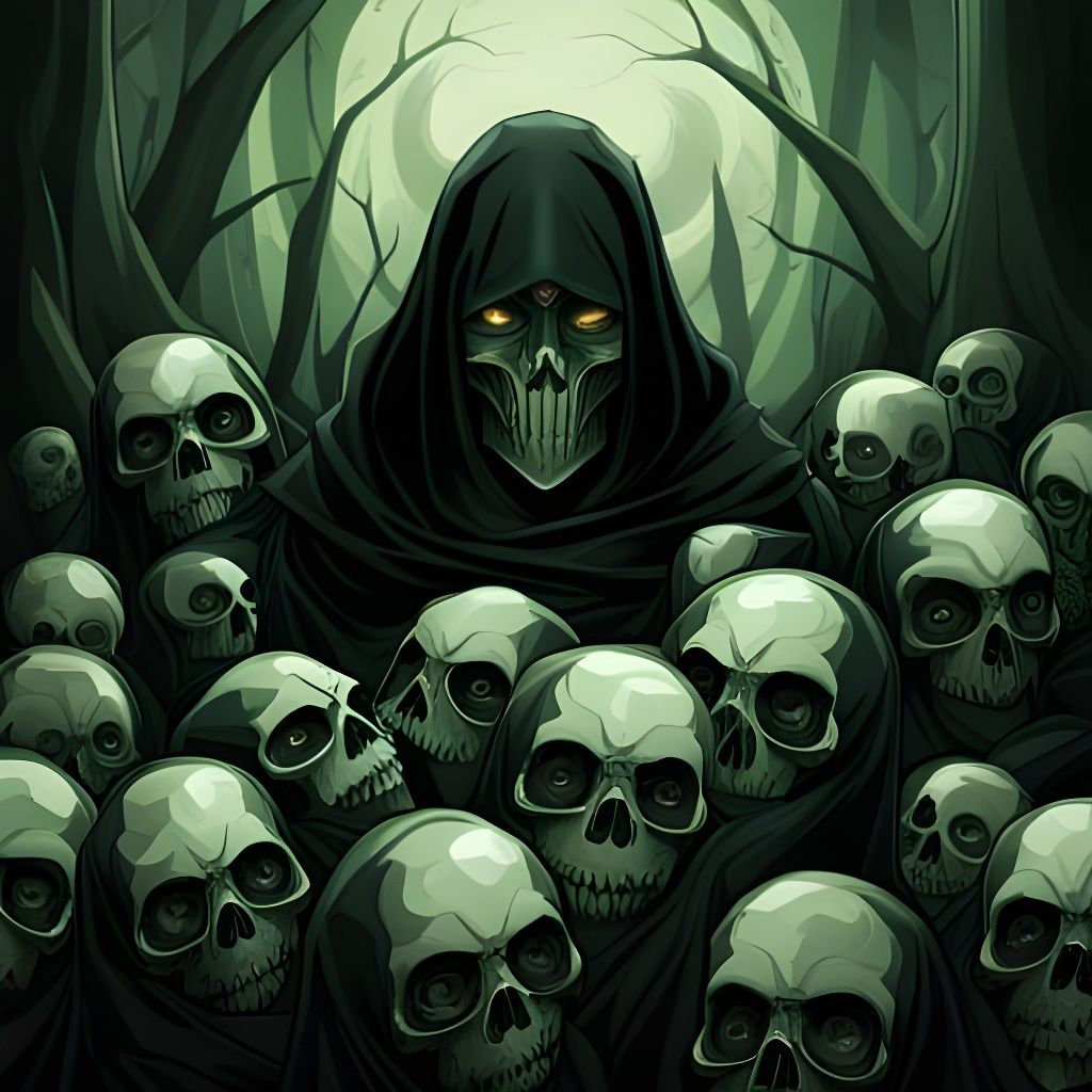 Necromancer with Glowing Skull Face in Digital Art