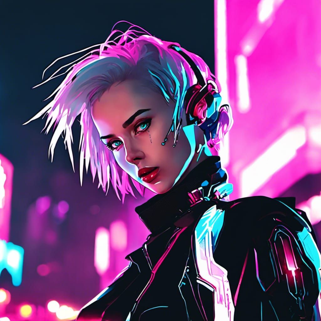 Cyberpunk Rockerboy Portrait in Neon Cityscape