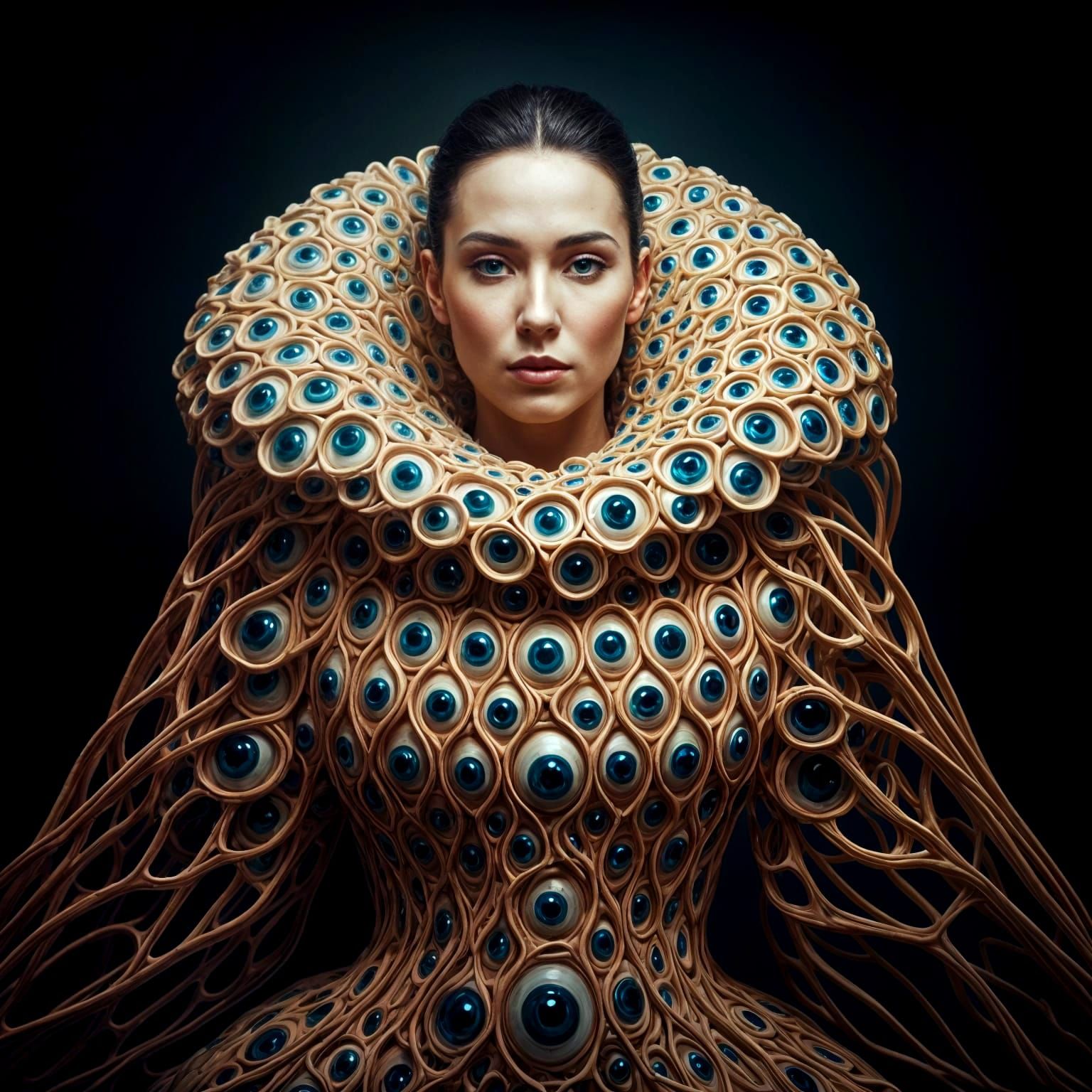 Avant-Garde Gown of Interlocking Eyes