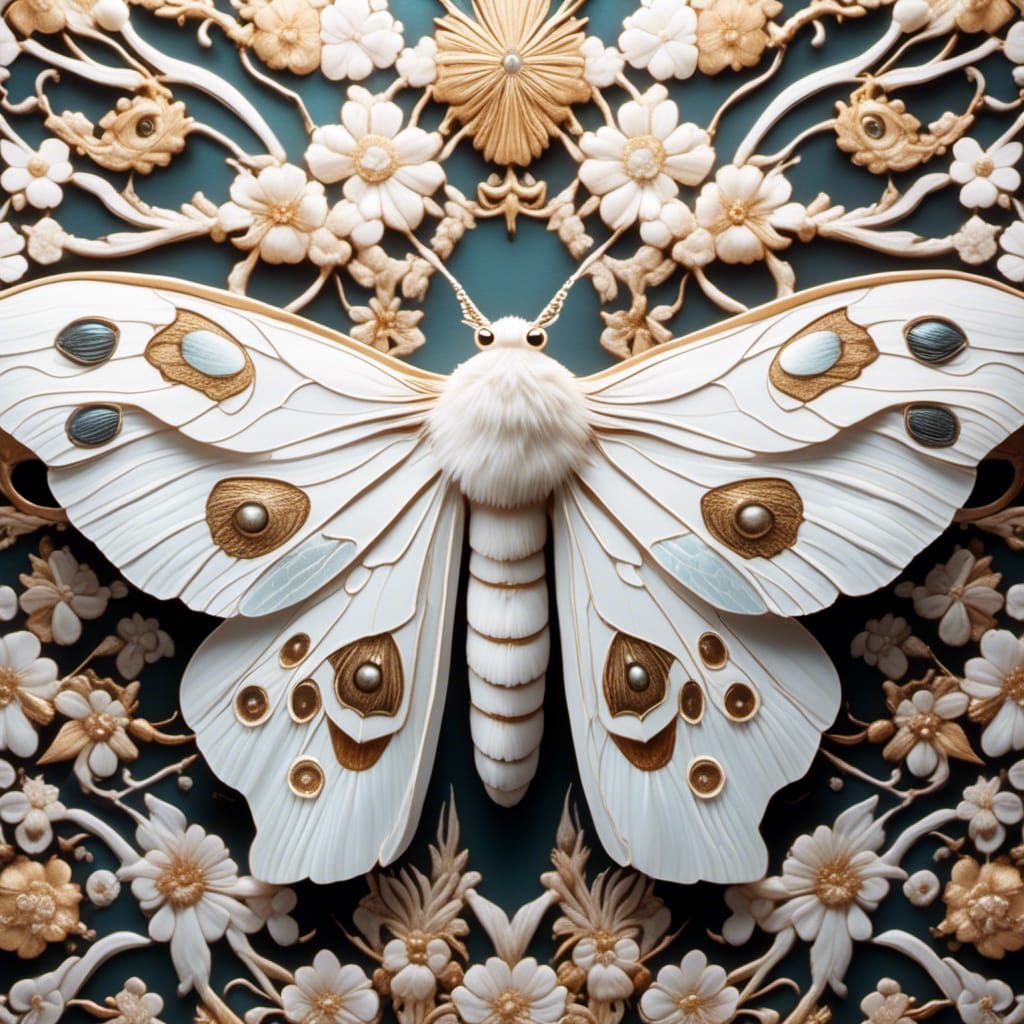 Bioluminescent Moth on Japanese Silk Fabric