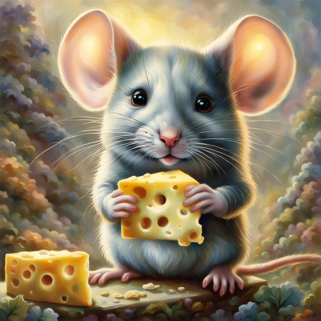 Mouse with Cheese in Ethereal Fantasy Style