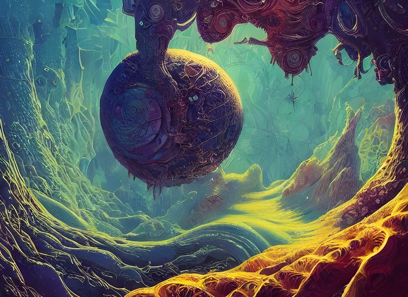 Psychedelic Planets with Mycelium Network in Digital Art