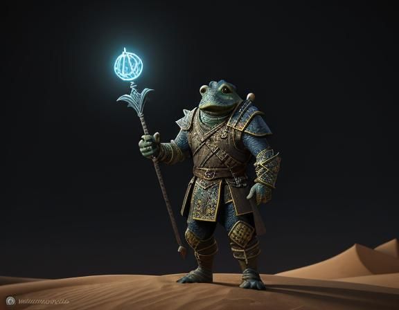 Bullywug Spellcaster in Desert Landscape, 3D Art